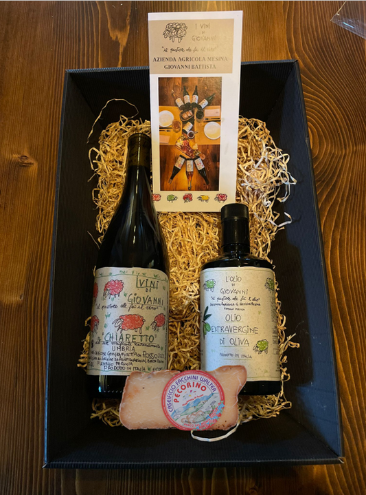 Cesto Singolo Vino + Olio + Pecorino stagionato