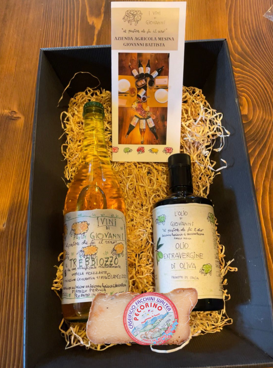 Cesto Singolo Vino + Olio + Pecorino stagionato